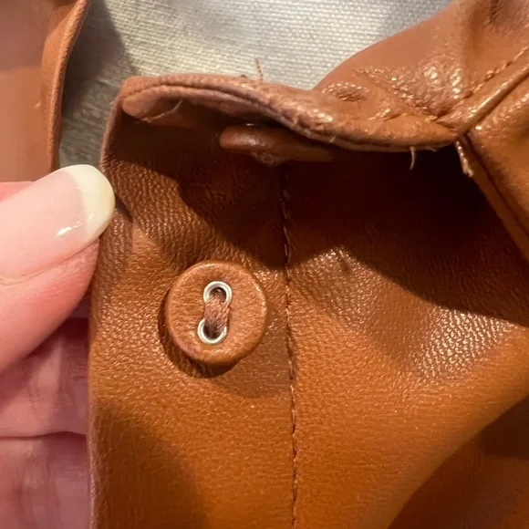 Zara Carmel brown faux leather shirt long sleeved M - Picture 5 of 5